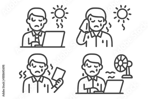 Man suffering heatstroke and sweating while working in hot environment