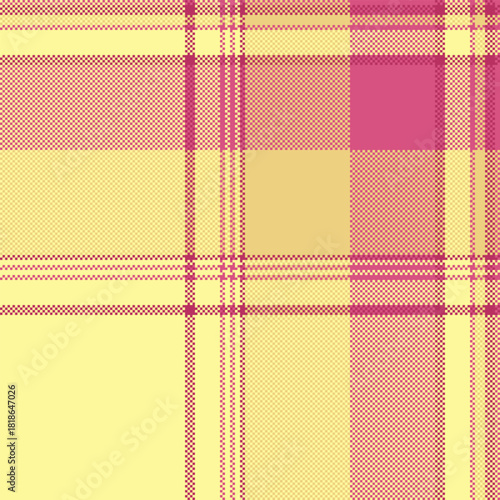 70s fabric tartan textile, styling vector background seamless. Winter plaid check pattern texture in yellow and pink colors.