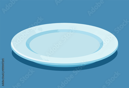 A simple, clean illustration of a white, slightly textured plate casting a gentle shadow. Background is solid blue