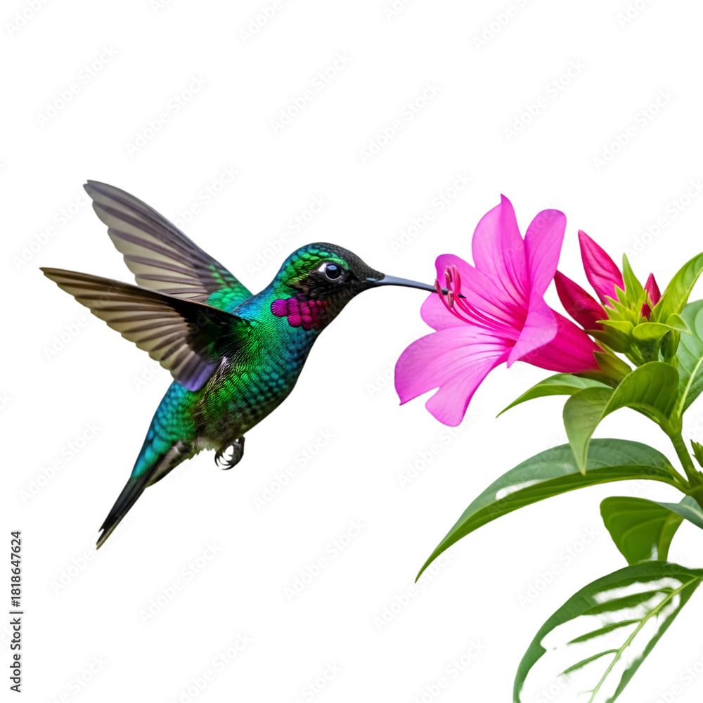 Fototapeta premium Hummingbird Feeding on Pink Flower