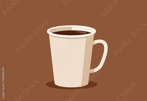 A digitally rendered, cream-colored, takeaway coffee cup with dark coffee inside and a brown background
