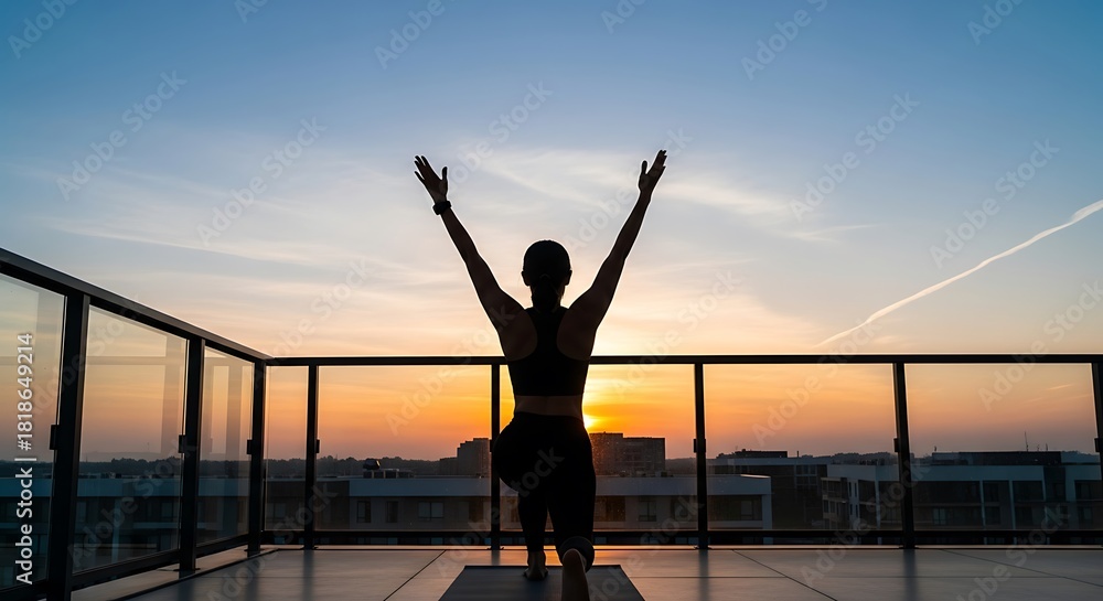Fototapeta premium Silhouette of a woman practicing yoga at sunset