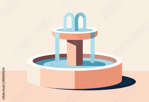 Illustration of a stylized fountain, featuring water cascading from a tier, with a simple yet elegant design