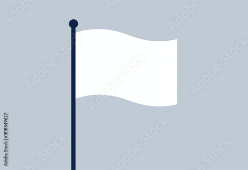 A minimalist depiction of a waving white flag on a pole, rendered with simple geometric shapes