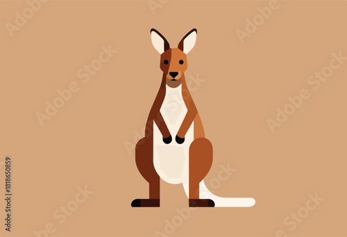 Simplified, geometric illustration of a kangaroo standing upright with a beige background