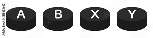 シンプルなモノクロのABXYボタンのベクターイラスト。円柱状のゲームのスイッチの背景透過素材セット