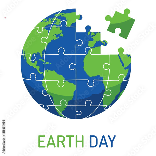 Earth day concept showing a puzzle globe with a missing piece, isolated on white background