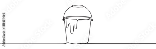 A continuous one-line drawing of a paint bucket, representing painting, home improvement, and creativity