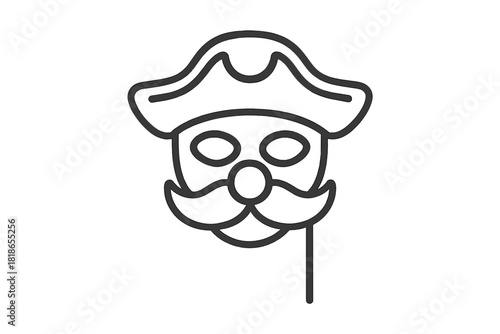 Outline icon of a pirate party mask featuring a tricorn hat and large mustache