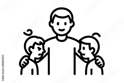 Smiling adult embracing two young children symbolizing family and care