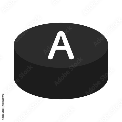 シンプルなモノクロのAボタンのベクターイラスト。円柱状のゲームのスイッチの背景透過素材