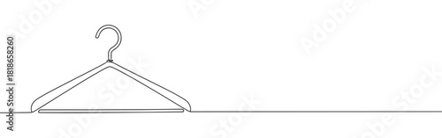 A continuous one-line drawing of a clothes hanger, ready to hold garments, against a clean white background