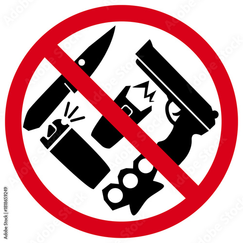 Please No Weapons Here Sign. Prohibited Symbol Do Not Enter With Weapons