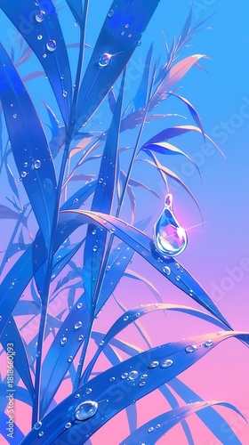 Vibrant plant silhouette against a pink and blue gradient sky, suitable for nature-themed designs and backgrounds.