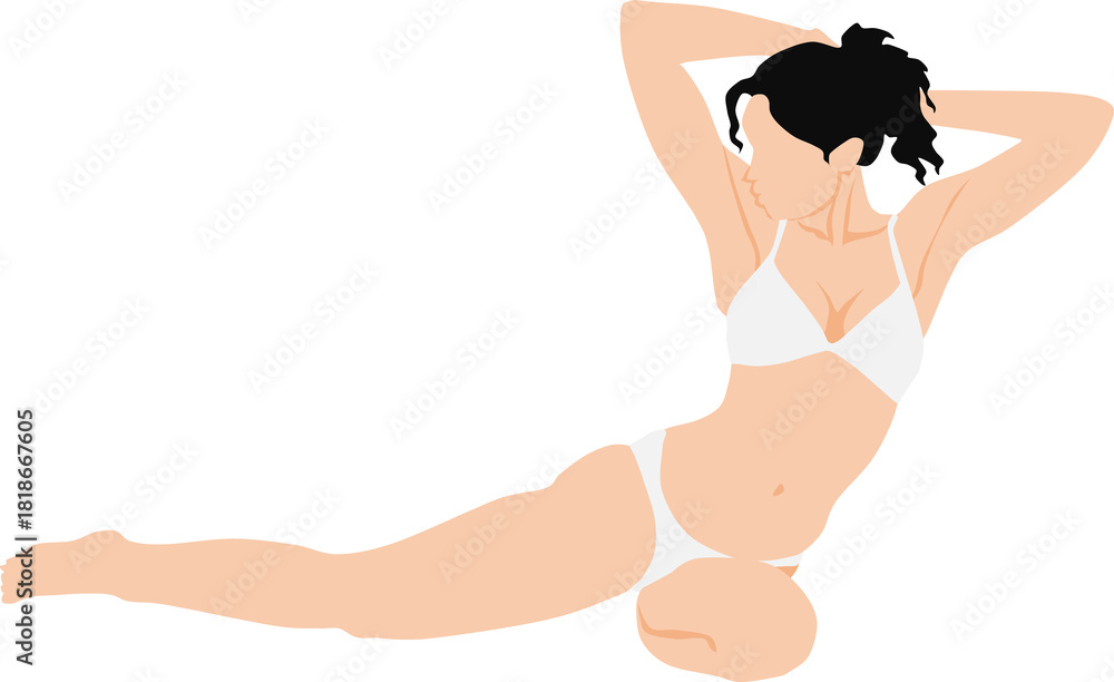 Fototapeta premium モーニングルーティンで寝起きにストレッチをする女性のイラスト