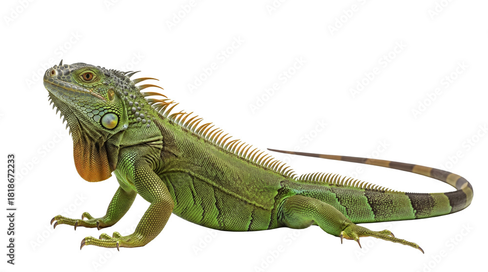 Αυτοκόλλητο Green iguana isolated PNG, large arboreal lizard with spiny scales and dewlap, e
