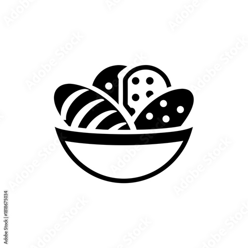 Illustration of a bowl filled with assorted pastries on transparent background silhouette