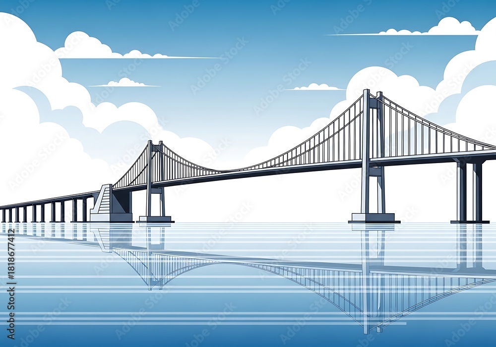Fototapeta premium Blue tinted scenic perspective view of a majestic suspension bridge