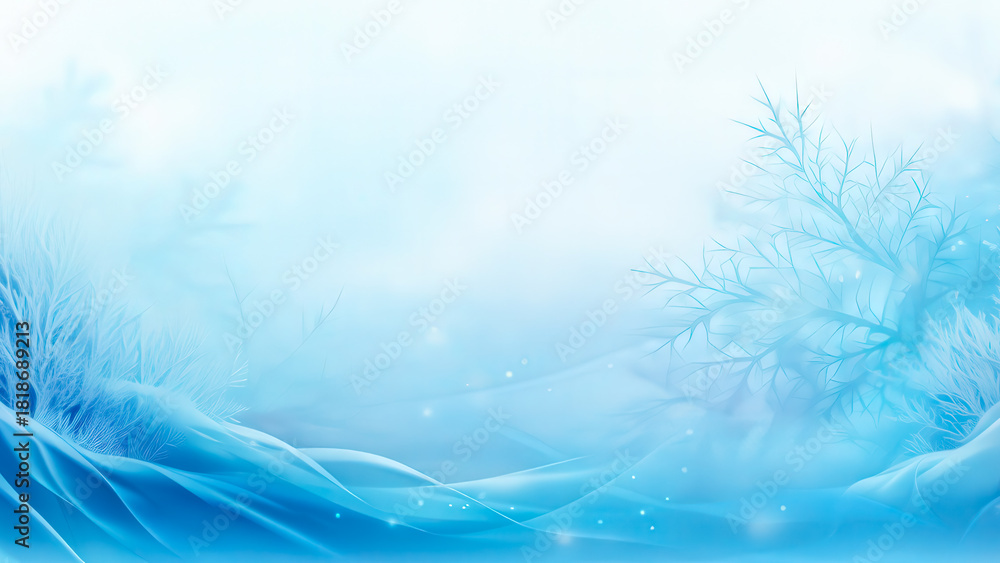 Fototapeta Winter Landscape With Soft Blue Tones and Delicate Frost Patterns on Trees and Ground