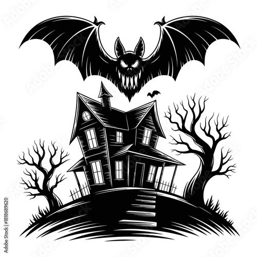 Haunted house with bats