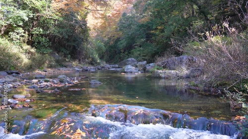 Serene Mountain Gorge and Flowing River Landscape at Ranzan Valley