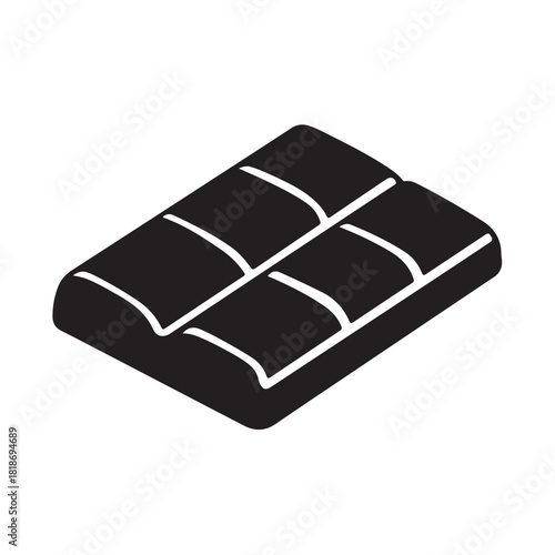 Delicious chocolate bar Silhouette, Dark chocolate bar silhouette, chocolate icon on white background, Simple graphic silhouette of a segmented chocolate bar on a white background