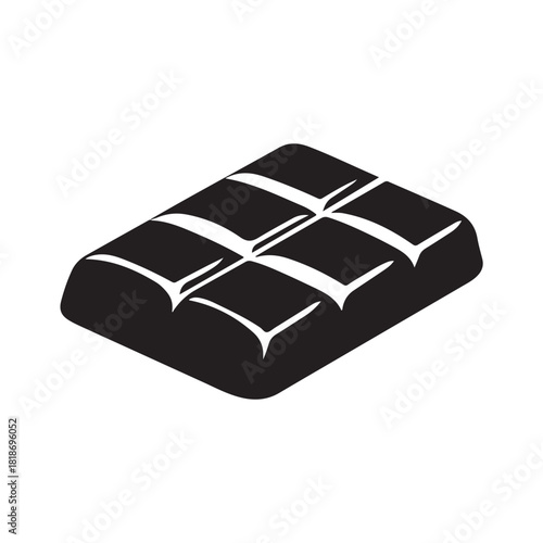 Delicious chocolate bar Silhouette, Dark chocolate bar silhouette, chocolate icon on white background, Simple graphic silhouette of a segmented chocolate bar on a white background