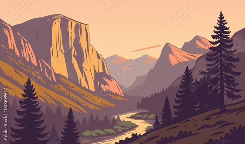 the beauty of yosemite national park at sunrise in sunrise