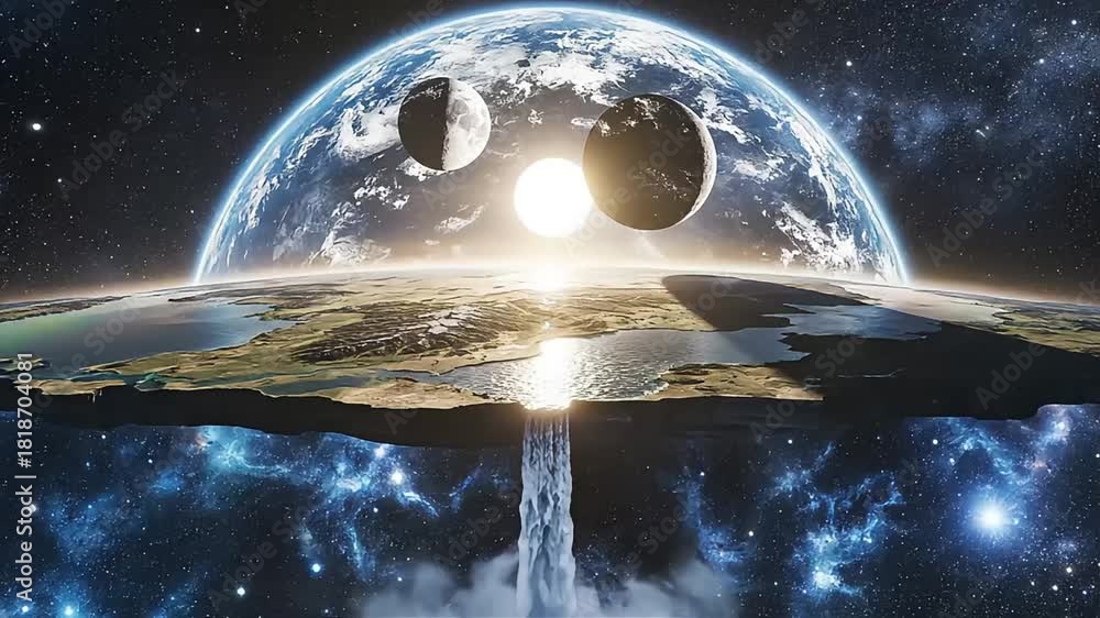 A conceptual model of the flat earth theory showing an enclosed system ...