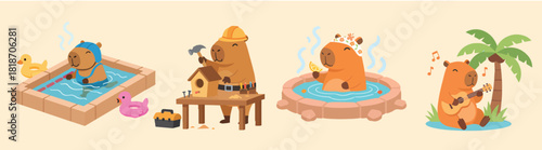 Relaxing and creative capybara life in charming pixel art