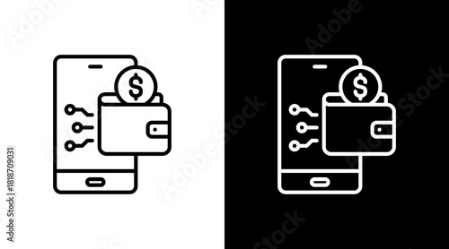 Digital Wallet White Icon Set Design