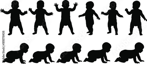 Baby development milestones stages of gtommyth learning to walk silhouette child development illustration