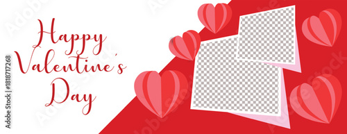 Elegant Valentine’s Day website banner template featuring minimal heart graphics, modern greeting card style, creative invitation layout, and romantic social media header vector illustration