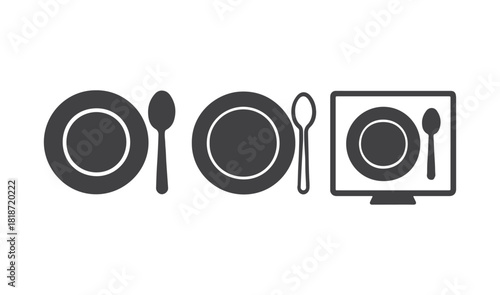 Restaurant table setting with plates and cutlery icons