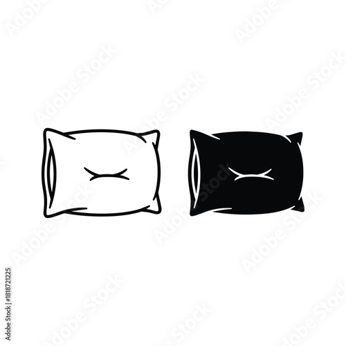 Set of two pillow icons, outline and filled, isolated on