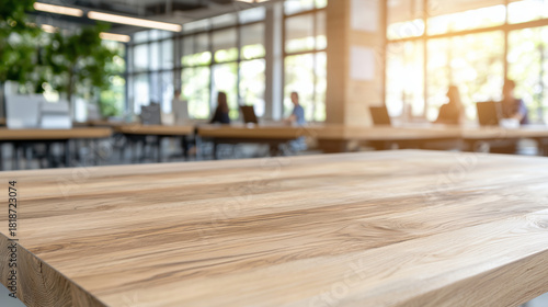 Wallpaper Mural Modern Office Work Environment with Wooden Table and Bright Sunlight Filtering Through Large Windows Torontodigital.ca