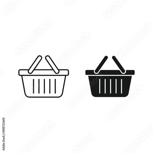 Shopping basket icon set, outline and filled style, isolated on