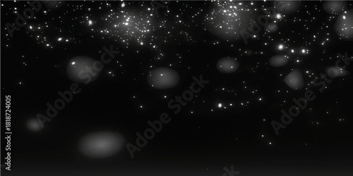 Blue winter night sky with falling star particles and glowing Christmas snowflakes illustration