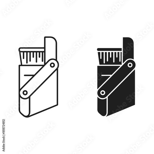 Shoe cleaning kit icon set with brush and container isolated on white