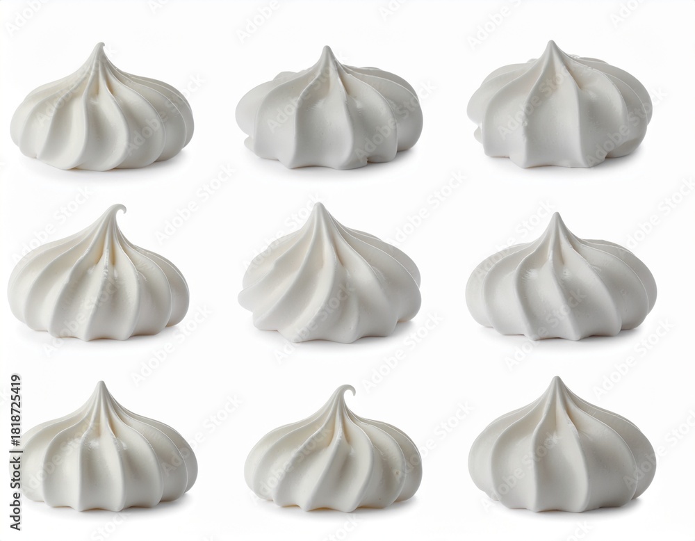 Fototapeta premium いろいろな形のホイップクリームの素材 生クリーム 白背景 食品サンプル