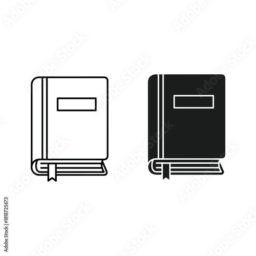 Set of two book icons, outline and solid, isolated on