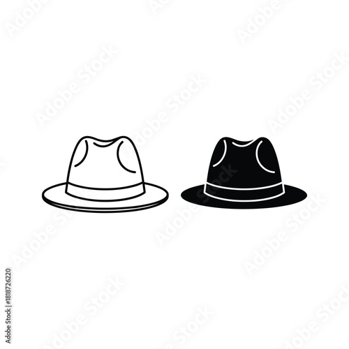 Two fedora hat icons, one outline and one solid black