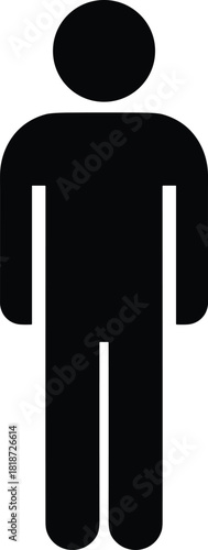 Minimal black human figure silhouette icon representing person symbol, useful for signage, infographics, interfaces, public information graphics, and universal design elements.