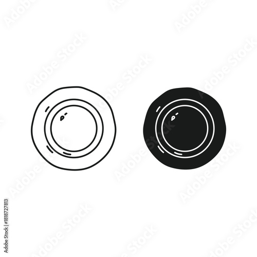 Two simple plate icons, outline and solid fill, isolated on