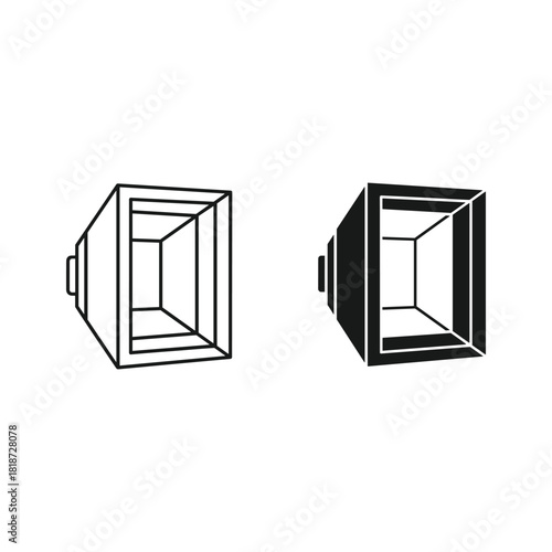 Two perspective icons of a square ventilation duct opening isolated on