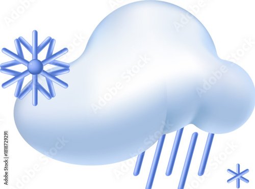 Glossy 3D Rendered Winter Weather Icon with Snowflake and Raindrops, Perfect for Cold Season Forecasts, Mobile App UI, and Digital Climate Graphics
