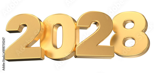 Luxurious Golden 3D Text of the Year 2028 Isolated on Black Background, Symbolizing Future Success and Celebration