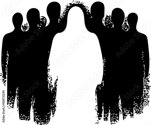 Silhouette of a crowd of people with one person standing out in the center, symbolic of individuality and distinction