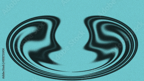 Abstract surrealist artwork featuring two distorted black figures against a textured teal background