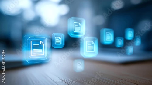 Enterprise content management ECM digital defocused asset DAM, faceless document imaging, workflow visualization detail, blurred records background, management concept, archiving i